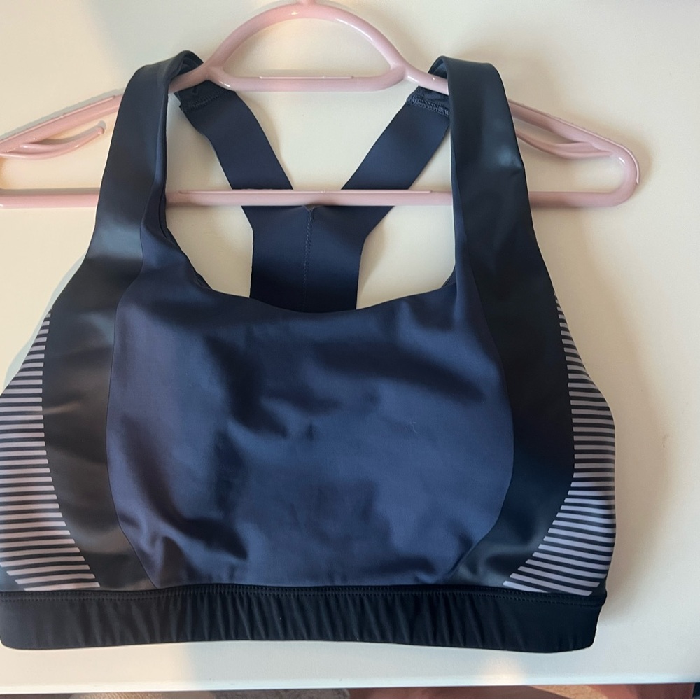 Athleta Navy and Black Striped Sports Bra